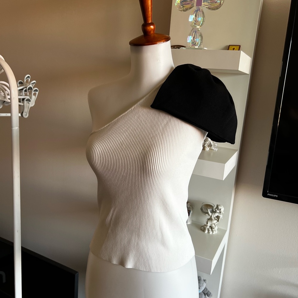 One-Shoulder White and Black Top